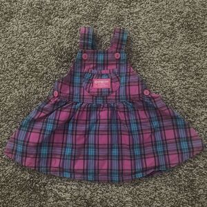 Vintage OshKosh plaid purple/pink overall dress baby girl size 12 months